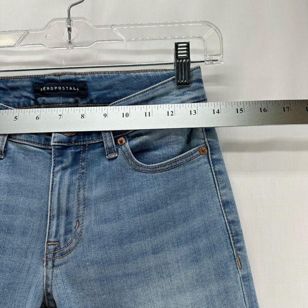 Aeropostale Jeans Womens Sz 000 Mid Rise Flare Stretchy Denim Casual Y2K Blue - Picture 7 of 11